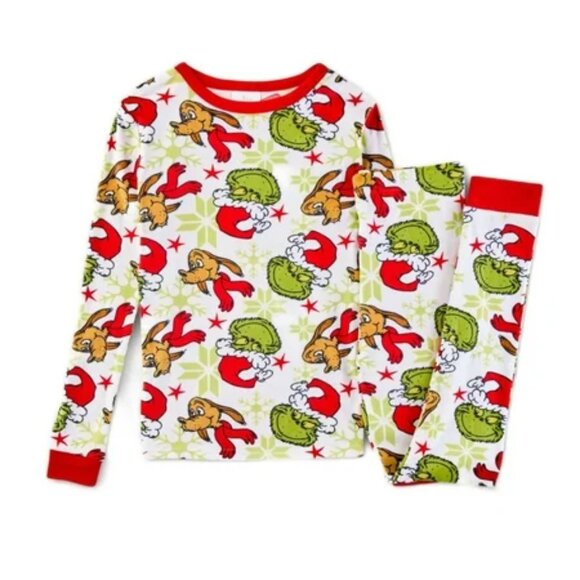 NEW Kids' Grinch Christmas 2pc Snug Fit Pajama Set - White 10 - Picture 1 of 6